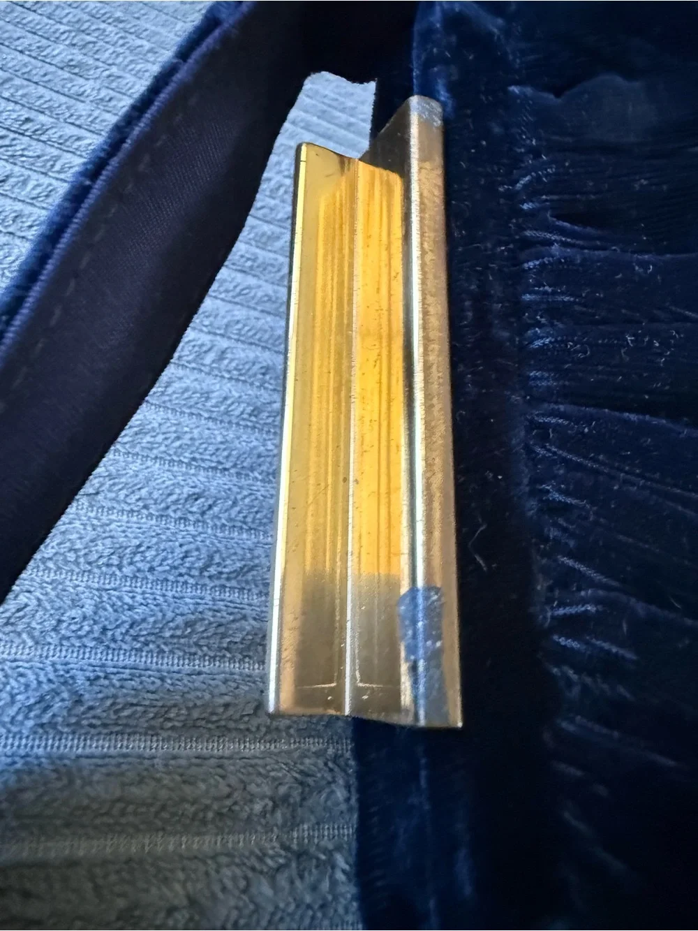 Vintage Navy Velvet Evening Clutch with Gold Bar Clear Rhinestone